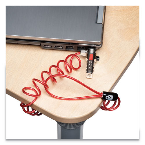 Kensington® Portable Combination Laptop Lock, 6ft Steel Cable, Red freeshipping - TVN Wholesale