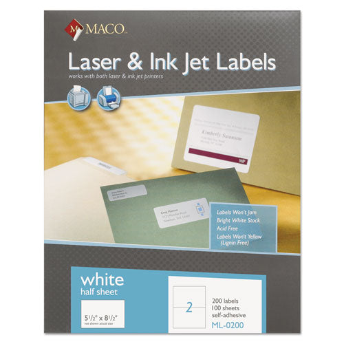 MACO® Cover-all Opaque Laser-inkjet Shipping Labels, Internet Format, 5.5 X 8.5, White, 2 Labels-sheet, 100 Sheets-box freeshipping - TVN Wholesale