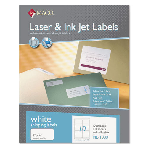 MACO® Cover-all Opaque Laser-inkjet Shipping Labels, Inkjet-laser Printers, 2 X 4, White, 10 Labels-sheet, 100 Sheets-box freeshipping - TVN Wholesale