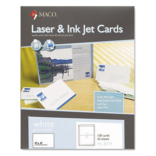 MACO® Unruled Microperforated Laser-inkjet Post Cards, 4 X 6, White, 100 Cards, 2 Cards-sheet, 50 Sheets-box freeshipping - TVN Wholesale