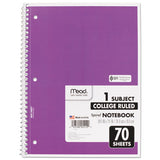Mead® Spiral Notebook, 3-hole Punched, 1 Subject, Medium-college Rule, Randomly Assorted Covers, 10.5 X 7.5, 70 Sheets freeshipping - TVN Wholesale