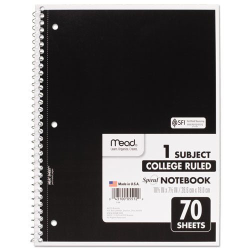 Mead® Spiral Notebook, 3-hole Punched, 1 Subject, Medium-college Rule, Randomly Assorted Covers, 10.5 X 7.5, 70 Sheets freeshipping - TVN Wholesale