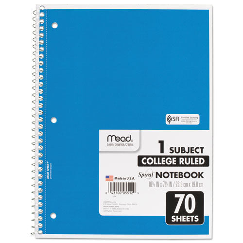 Mead® Spiral Notebook, 3-hole Punched, 1 Subject, Medium-college Rule, Randomly Assorted Covers, 10.5 X 7.5, 70 Sheets freeshipping - TVN Wholesale