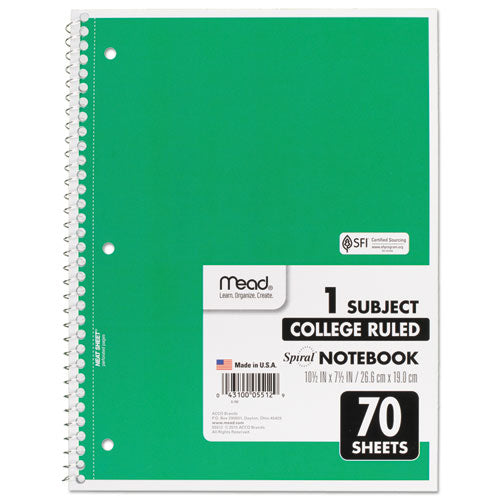 Mead® Spiral Notebook, 3-hole Punched, 1 Subject, Medium-college Rule, Randomly Assorted Covers, 10.5 X 7.5, 70 Sheets freeshipping - TVN Wholesale