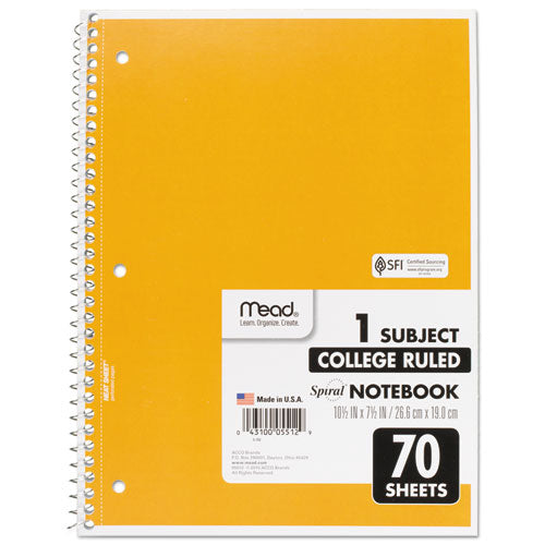 Mead® Spiral Notebook, 3-hole Punched, 1 Subject, Medium-college Rule, Randomly Assorted Covers, 10.5 X 7.5, 70 Sheets freeshipping - TVN Wholesale