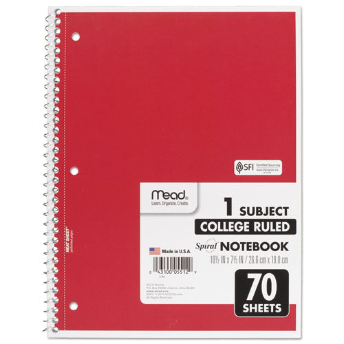 Mead® Spiral Notebook, 3-hole Punched, 1 Subject, Medium-college Rule, Randomly Assorted Covers, 10.5 X 7.5, 70 Sheets freeshipping - TVN Wholesale
