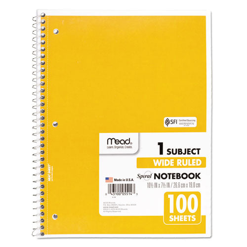 Mead® Spiral Notebook, 3-hole Punched, 1 Subject, Wide-legal Rule, Randomly Assorted Covers, 10.5 X 7.5, 100 Sheets freeshipping - TVN Wholesale