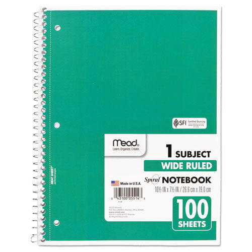 Mead® Spiral Notebook, 3-hole Punched, 1 Subject, Wide-legal Rule, Randomly Assorted Covers, 10.5 X 7.5, 100 Sheets freeshipping - TVN Wholesale