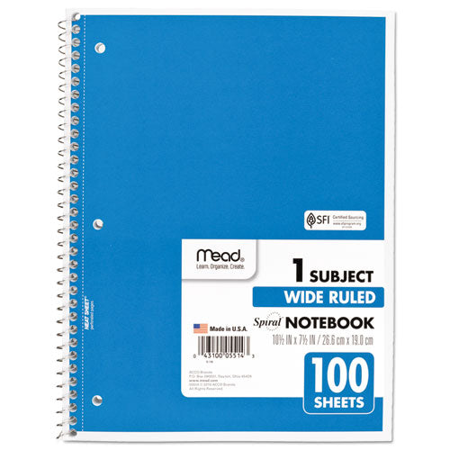 Mead® Spiral Notebook, 3-hole Punched, 1 Subject, Wide-legal Rule, Randomly Assorted Covers, 10.5 X 7.5, 100 Sheets freeshipping - TVN Wholesale