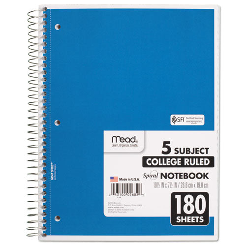 Mead® Spiral Notebook, 5 Subject, Medium-college Rule, Randomly Assorted Covers, 10.5 X 8, 180 Sheets freeshipping - TVN Wholesale