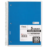 Mead® Spiral Notebook, 5 Subject, Medium-college Rule, Randomly Assorted Covers, 10.5 X 8, 180 Sheets freeshipping - TVN Wholesale