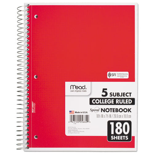 Mead® Spiral Notebook, 5 Subject, Medium-college Rule, Randomly Assorted Covers, 10.5 X 8, 180 Sheets freeshipping - TVN Wholesale