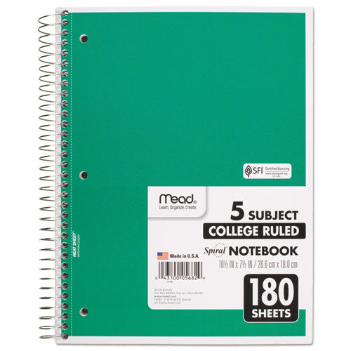 Mead® Spiral Notebook, 5 Subject, Medium-college Rule, Randomly Assorted Covers, 10.5 X 8, 180 Sheets freeshipping - TVN Wholesale