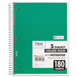 Mead® Spiral Notebook, 5 Subject, Medium-college Rule, Randomly Assorted Covers, 10.5 X 8, 180 Sheets freeshipping - TVN Wholesale