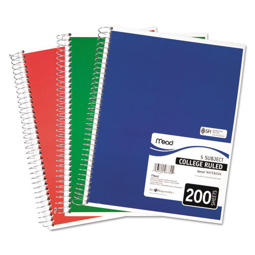 Mead® Spiral Notebook, 5 Subject, Medium-college Rule, Randomly Assorted Covers, 11 X 8, 200 Sheets freeshipping - TVN Wholesale