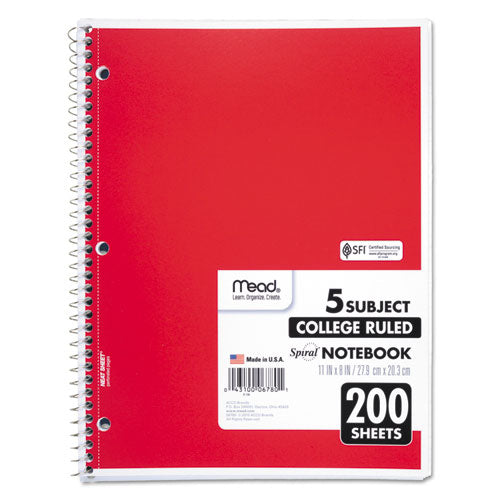 Mead® Spiral Notebook, 5 Subject, Medium-college Rule, Randomly Assorted Covers, 11 X 8, 200 Sheets freeshipping - TVN Wholesale