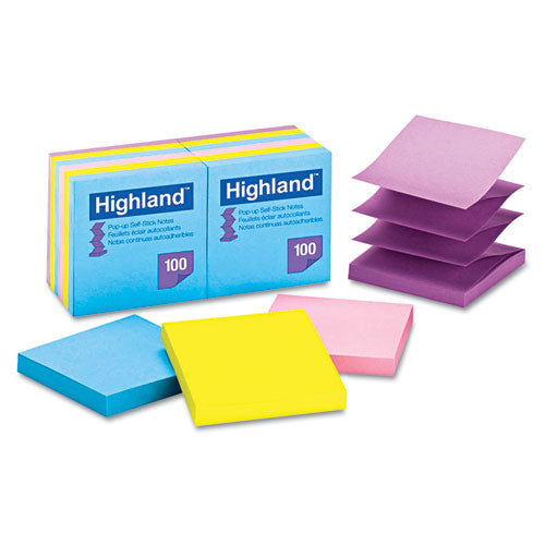 Highland™ Self-stick Pop-up Notes, 3 X 3, Assorted Bright, 100-sheet, 12-pack freeshipping - TVN Wholesale