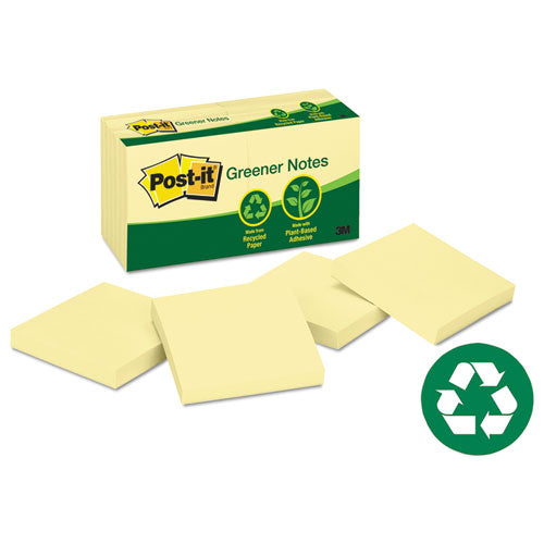 Post-it® Greener Notes Recycled Note Pads, 3 X 3, Canary Yellow, 100 Notes-pad, 12 Pads-pack freeshipping - TVN Wholesale