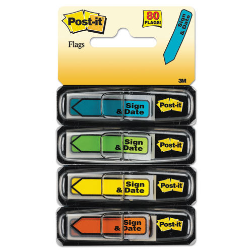 Post-it® Flags Arrow Message 1-2" Page Flags, Sign And Date, 4 Primary Colors, 20-dispenser, 4 Dispensers-pack freeshipping - TVN Wholesale