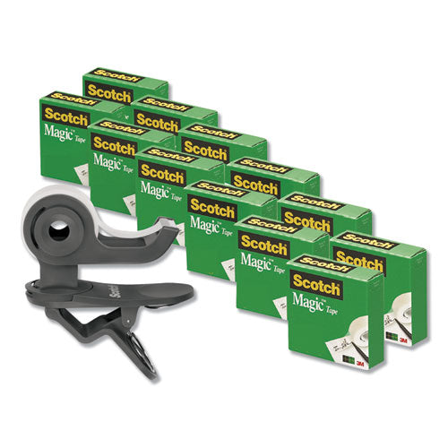 Scotch® Clip Dispenser Value Pack With 12 Rolls Of Tape, 1" Core, Plastic, Charcoal freeshipping - TVN Wholesale