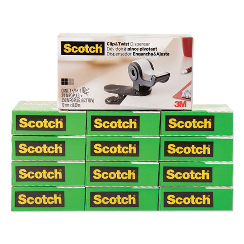 Scotch® Clip Dispenser Value Pack With 12 Rolls Of Tape, 1" Core, Plastic, Charcoal freeshipping - TVN Wholesale