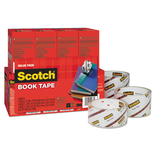 Scotch® Book Tape Value Pack, 3" Core, (2) 1.5" X 15 Yds, (4) 2" X 15 Yds, (2) 3" X 15 Yds, Clear, 8-pack freeshipping - TVN Wholesale