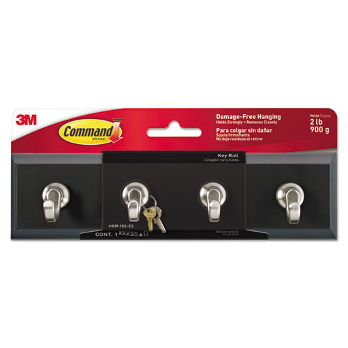 Command™ Decorative Key Rail, 8w X 1 1-2d X 2 1-8h White-silver, 4 Hooks-pack freeshipping - TVN Wholesale
