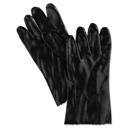 MCR™ Safety Single Dipped Pvc Gloves, Rough, Interlock Lined, 12" Long, Large, Bk, 12 Pair freeshipping - TVN Wholesale