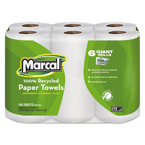 Marcal® 100% Premium Recycled Kitchen Roll Towels, 2-ply, 5 1-2 X 11, 140-roll, 24 Rolls-carton freeshipping - TVN Wholesale