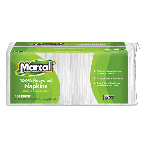 Marcal® 100% Recycled Lunch Napkins, 1-ply, 11.4 X 12.5, White, 400-pack freeshipping - TVN Wholesale