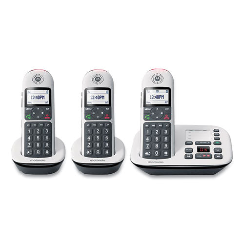Motorola® Cd5013 Digital Cordless Telephone With Answering Machine, Base And 3 Handsets, White-black freeshipping - TVN Wholesale