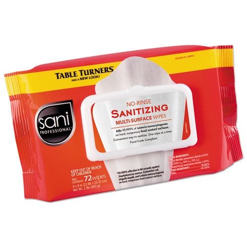 Sani Professional® No-rinse Sanitizing  Multi-surface Wipes, 9" X 8", White, 72 Wipes-pk, 12-carton freeshipping - TVN Wholesale