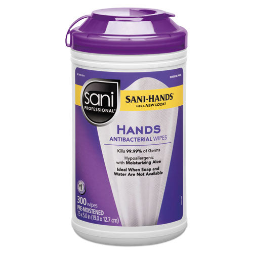 Sani Professional® Antibacterial Wipes, 7.5 X 5, White, 300 Wipes-canister freeshipping - TVN Wholesale