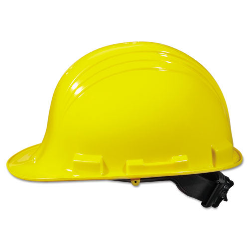 North Safety® A-safe Peak Hard Hat, Yellow, Ratchet 4-point Suspension freeshipping - TVN Wholesale