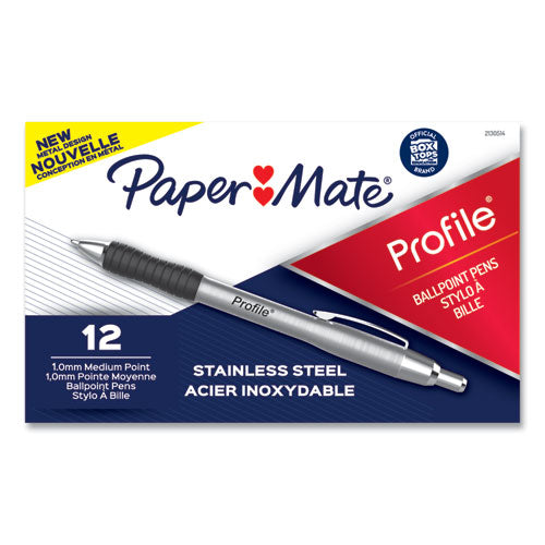 Paper Mate® Profile Metal Ballpoint Pen, Retractable, Medium 1 Mm, Black Ink, Silver Barrel, Dozen freeshipping - TVN Wholesale