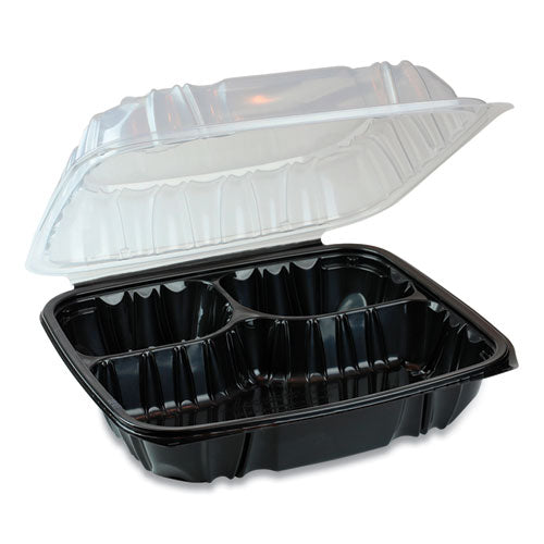 Pactiv Evergreen Earthchoice Dual Color Hinged-lid Takeout Container, 3-compartment, 34 Oz, 10.5 X 9.5 X 3, Black-clear, 132-carton freeshipping - TVN Wholesale
