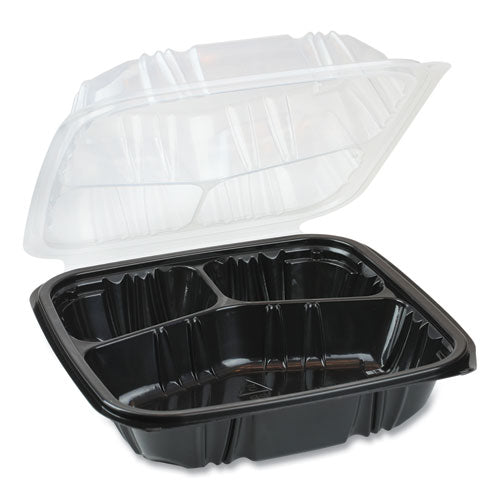 Pactiv Evergreen Earthchoice Dual Color Hinged-lid Takeout Container, 33 Oz, 8.5 X 8.5 X 3, 3-compartment, Black-clear, 150-carton freeshipping - TVN Wholesale