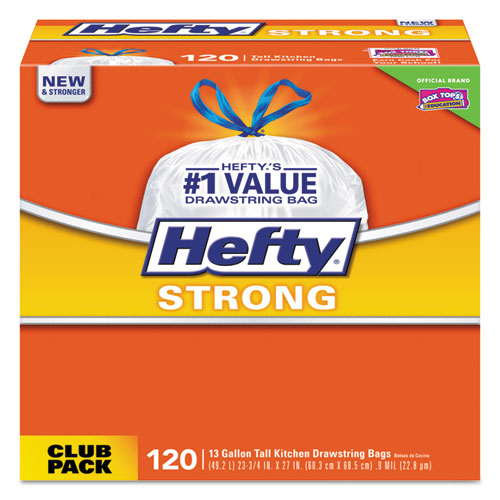 Hefty® Strong Tall Kitchen Drawstring Bags, 13 Gal, 0.9 Mil, 24" X 27.75", White, 120-box freeshipping - TVN Wholesale