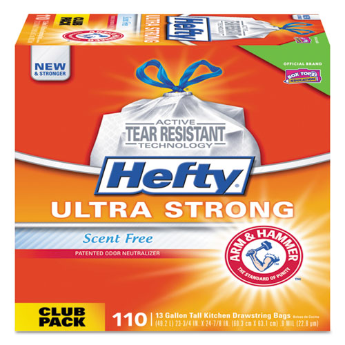 Hefty® Ultra Strong Tall Kitchen And Trash Bags, 13 Gal, 0.9 Mil, 23.75" X 24.88", White, 330-carton freeshipping - TVN Wholesale