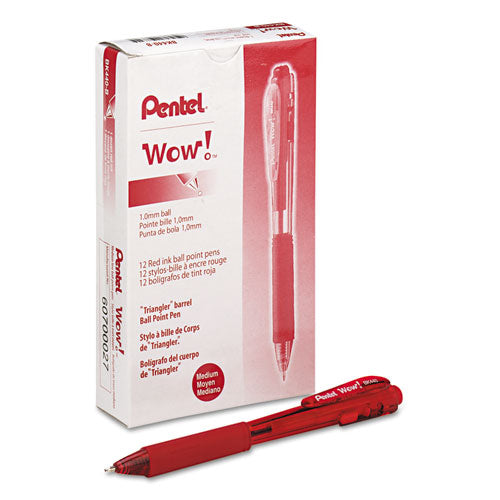 Pentel® Wow! Ballpoint Pen, Retractable, Medium 1 Mm, Red Ink, Red Barrel, Dozen freeshipping - TVN Wholesale