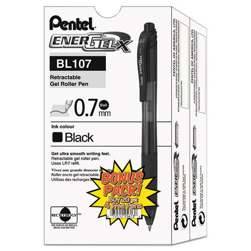 Pentel® Energel-x Gel Pen, Retractable, Medium 0.7 Mm, Black Ink, Black Barrel, 24-pack freeshipping - TVN Wholesale