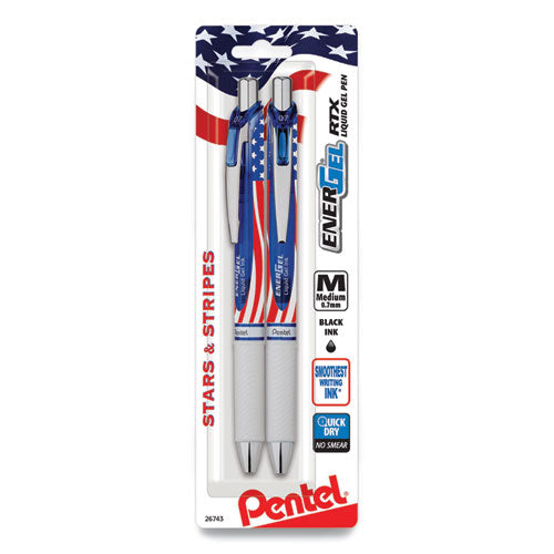Pentel® Energel Rtx Stars And Stripes Gel Pen, Retractable, Medium 0.7 Mm, Black Ink, Red-white-blue Barrel, 2-pack freeshipping - TVN Wholesale