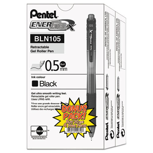 Pentel® Energel-x Gel Pen, Retractable, Fine 0.5 Mm Needle Tip, Black Ink, Black Barrel, 24-pack freeshipping - TVN Wholesale