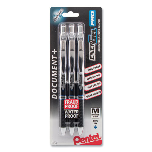 Pentel® Energel Pro Gel Pen, Retractable, Medium 0.7 Mm, Blue Ink, Black Barrel, 3-pack freeshipping - TVN Wholesale