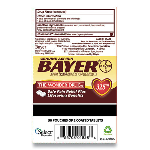 Bayer® Aspirin Tablets, Two-pack, 50 Packs-box freeshipping - TVN Wholesale