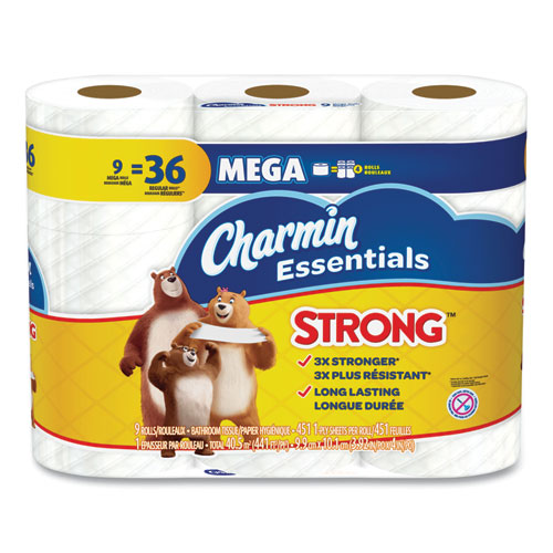 Charmin® Essentials Strong Bathroom Tissue, Septic Safe, 1-ply, White, 4 X 3.92, 451-roll, 9 Roll-pack, 4 Packs-carton freeshipping - TVN Wholesale