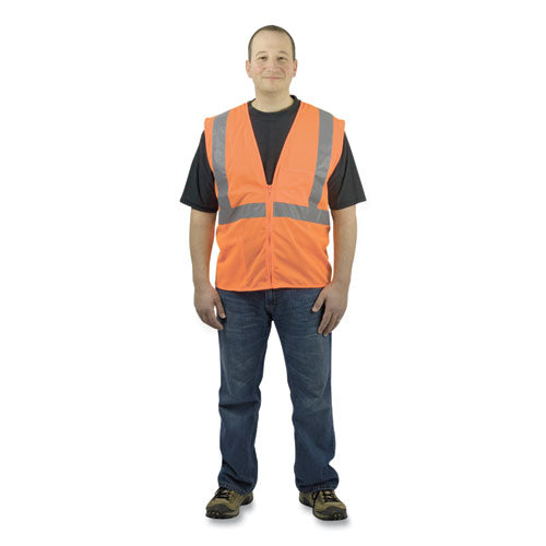 PIP Ansi Class 2 Four Pocket Zipper Safety Vest, Polyester Mesh, Large, Hi-viz Orange freeshipping - TVN Wholesale