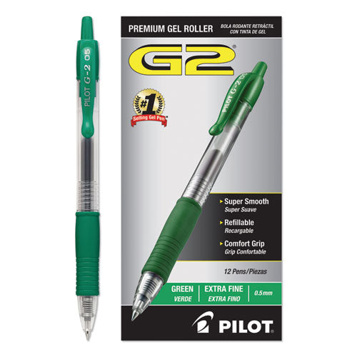 Pilot® G2 Premium Gel Pen, Retractable, Extra-fine 0.5 Mm, Green Ink, Smoke Barrel, Dozen freeshipping - TVN Wholesale