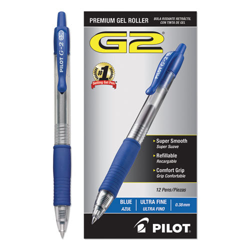 Pilot® G2 Premium Gel Pen Convenience Pack, Retractable, Extra-fine 0.38 Mm, Blue Ink, Clear-blue Barrel, Dozen freeshipping - TVN Wholesale