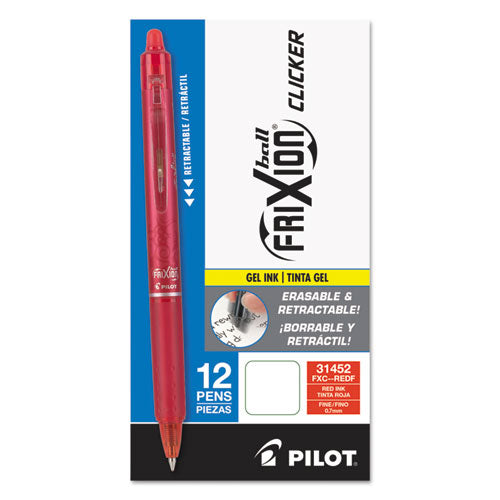 Pilot® Frixion Clicker Erasable Gel Pen, Retractable, Fine 0.7 Mm, Red Ink, Red Barrel freeshipping - TVN Wholesale